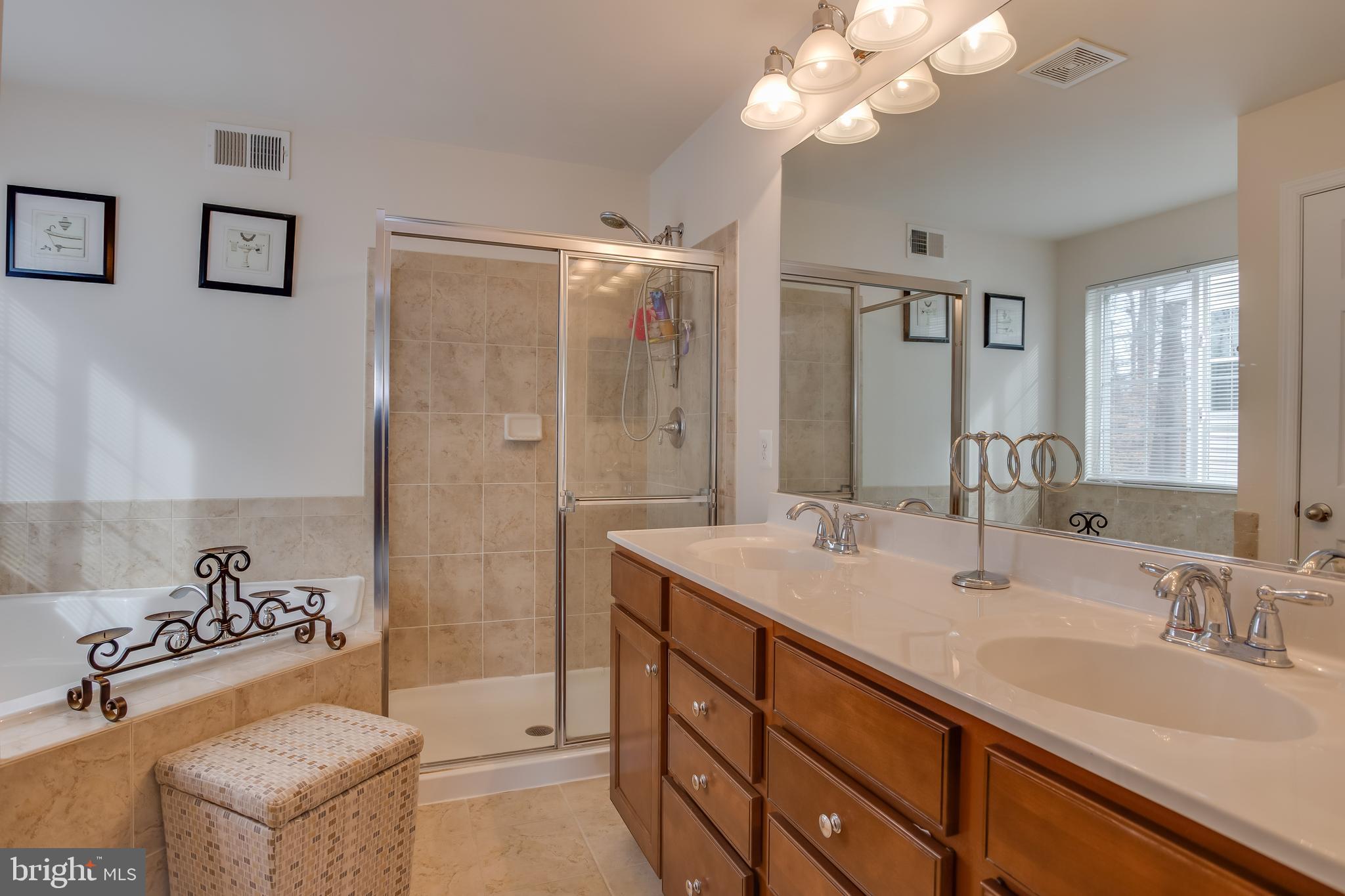 3437 Eagle Ridge Drive Woodbridge, VA 22191 - Photo 20 of 40 a spacious bathroom with a granite countertop sink a mirror a vanity and a bathtub