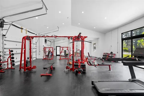 a view of a room with gym equipment