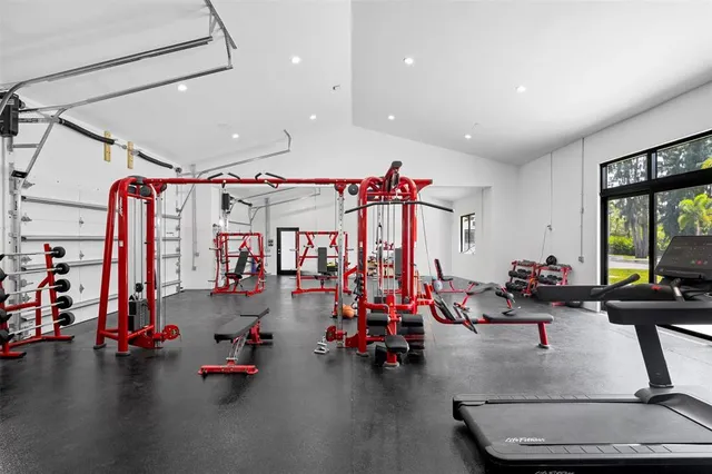 a view of a room with gym equipment
