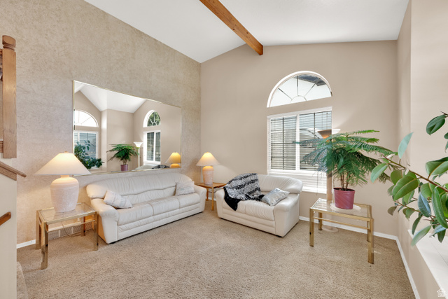 8029 Angel Street Sandy, UT 84070 - Photo 2 of 21 Vaulted ceiling featuring an exposed wood beam