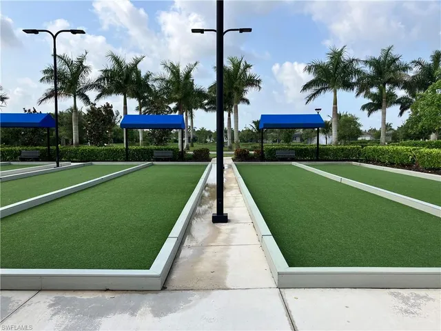 a view of a park with palm trees