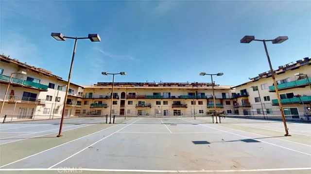 a view of a swimming pool with a slide
