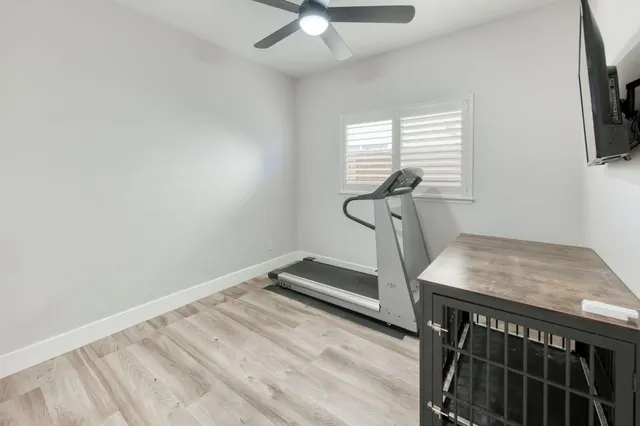 a view of a room with gym equipment