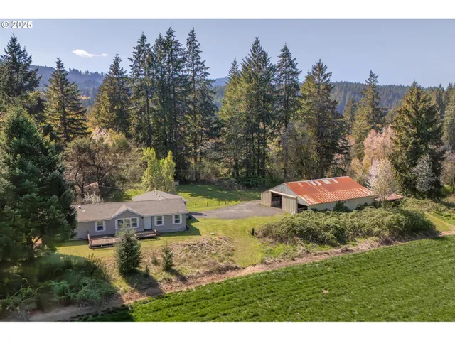 a aerial view of a house with a yard and lake view