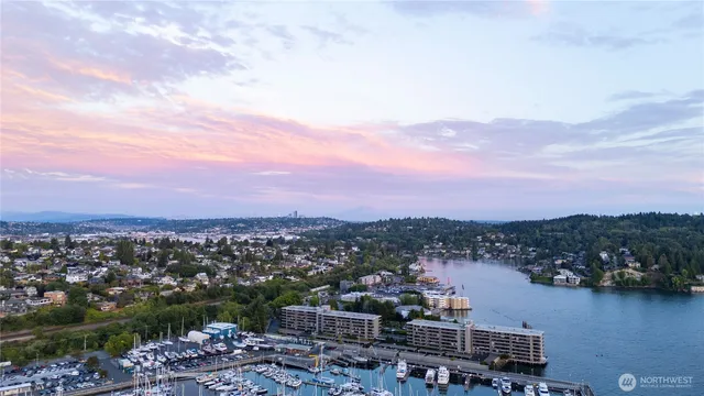 a view of swimming pool with a lake