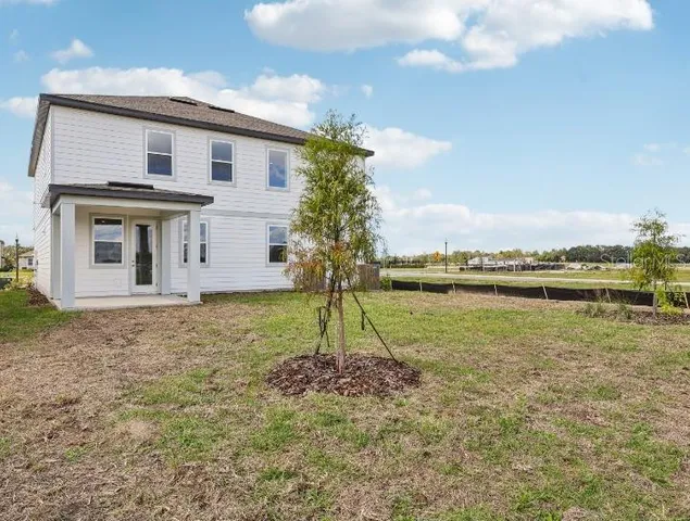 a small garden in the middle of a yard