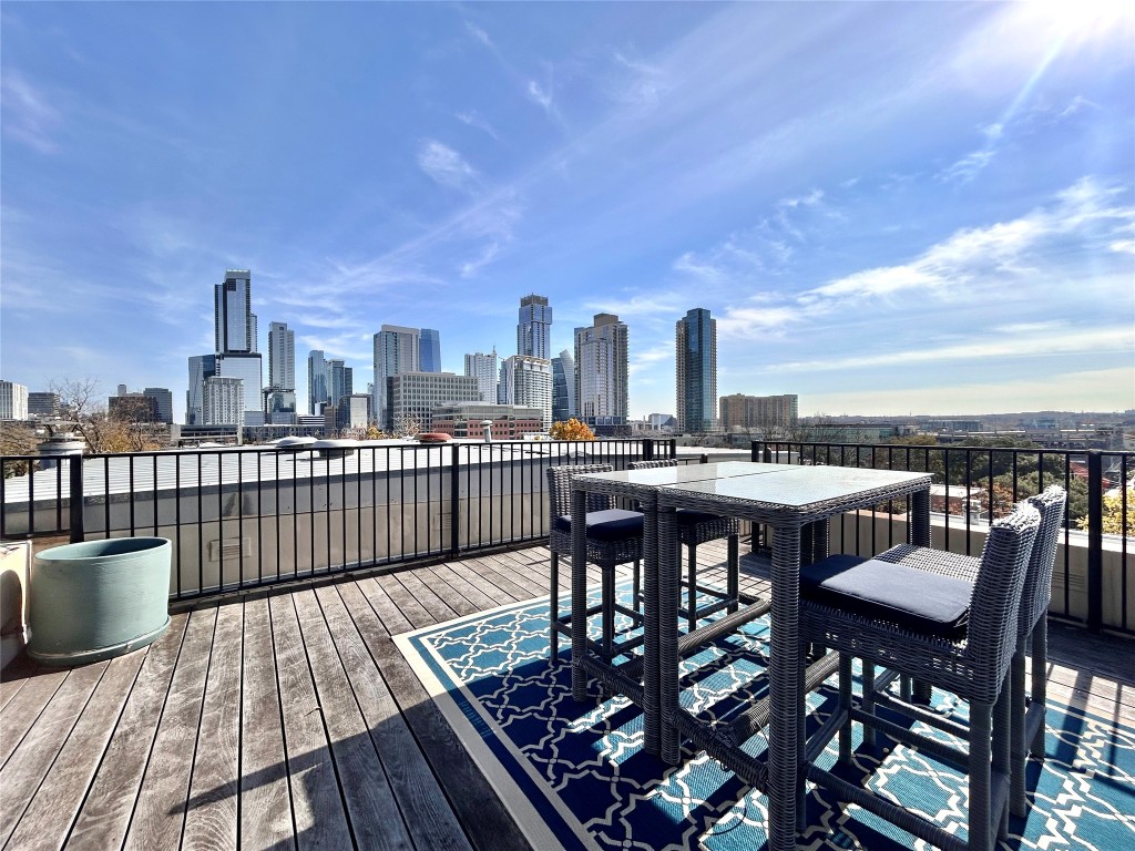 Rooftop deck with 180 views of Downtown Austin.