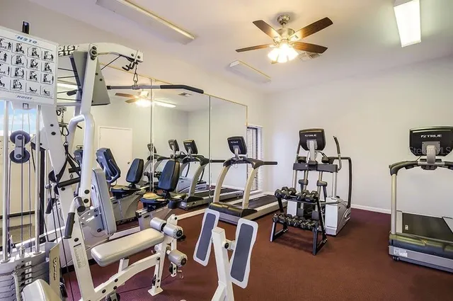 a view of a room with gym equipment