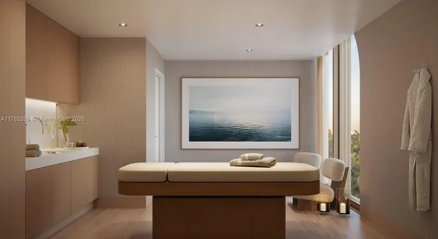 a view of a balcony with chairs and a table