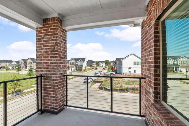 a view of a building from a balcony