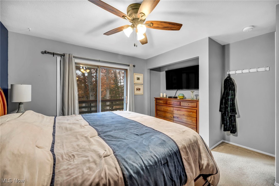 3739 Martha Road Kent, OH 44240 - Photo 21 of 50 Bedroom featuring carpet floors, access to exterior, and ceiling fan