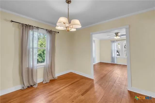 a view of a chandelier in a room