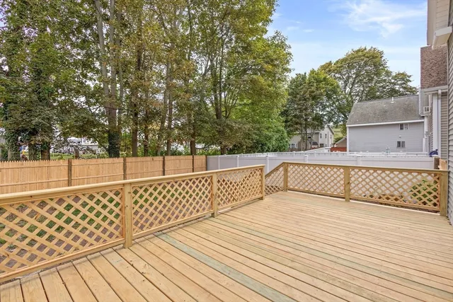 a view of a terrace with trees