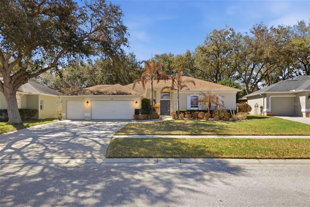 3209 Partridge Point Trail Valrico, FL 33596 - Photo 62 of 66 a view of a white house next to a yard and a large tree