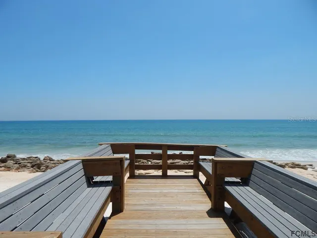 a view of a terrace with a bench