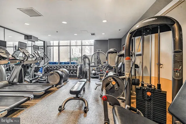 a view of a room with gym equipment