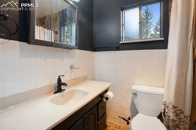 a bathroom with a sink a toilet and a mirror