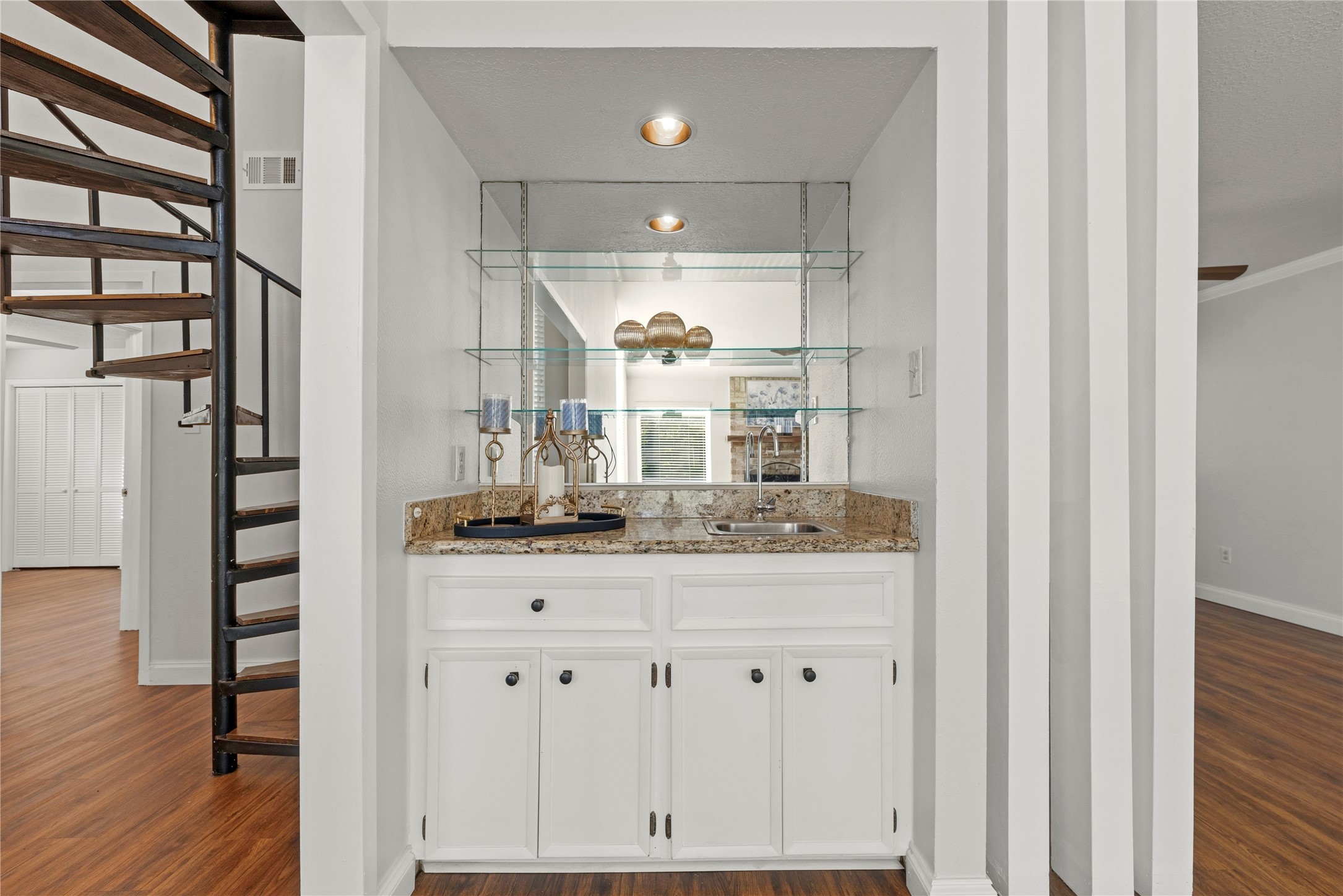 12802 Jarvis Road Cypress, TX 77429 - Photo 9 of 29 a bathroom with a granite countertop sink a mirror and shower