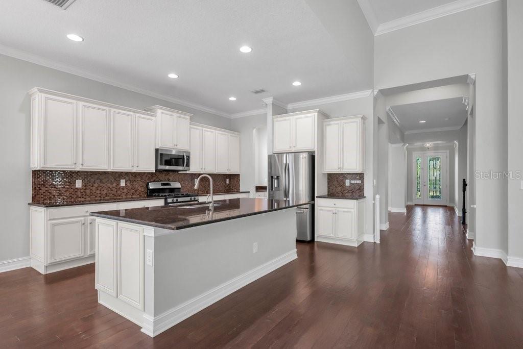 15607 Sunset Run Lane Lithia, FL 33547 - Photo 16 of 54 a kitchen with stainless steel appliances kitchen island granite countertop a stove and white cabinets