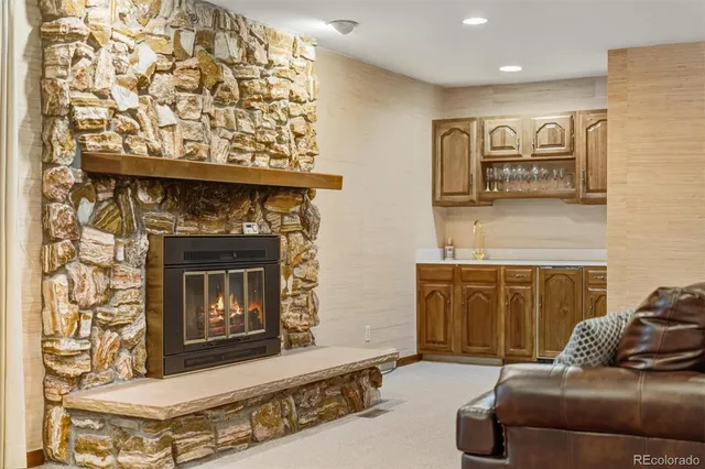 a view of a dining room with furniture and window