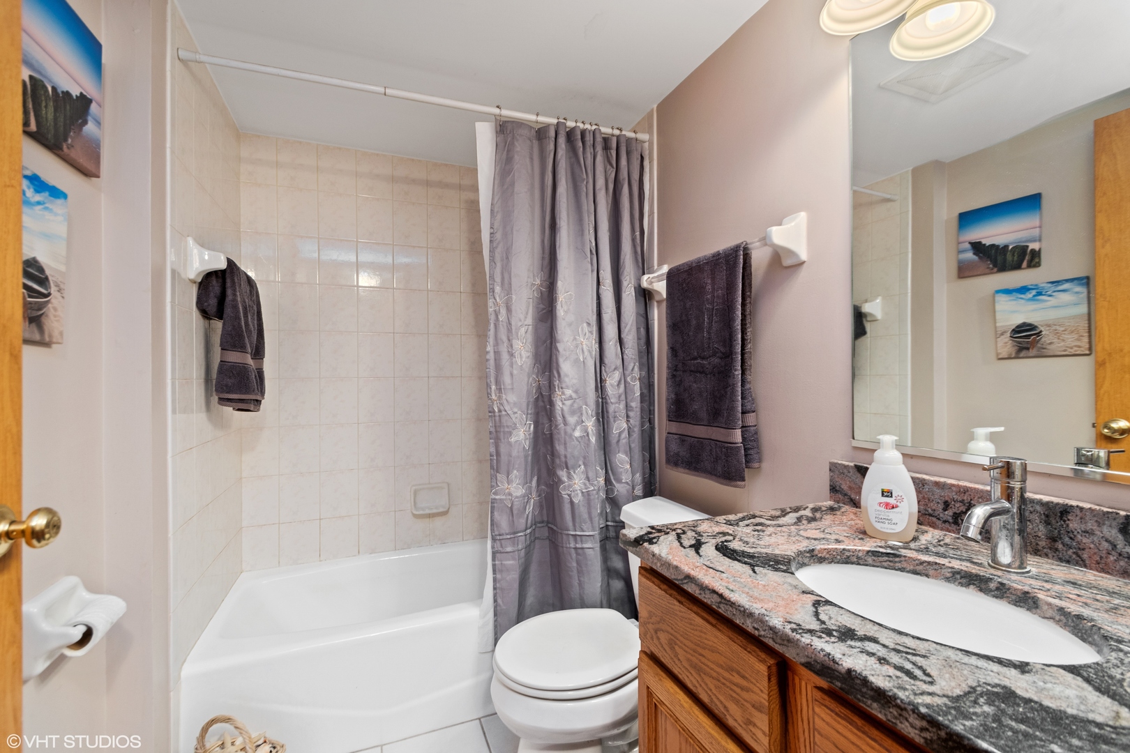 6850 Ridge Point Drive, Unit 1A Oak Forest, IL 60452 - Photo 16 of 20 a bathroom with a granite countertop sink toilet and shower