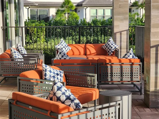 a view of a garden with a fountain