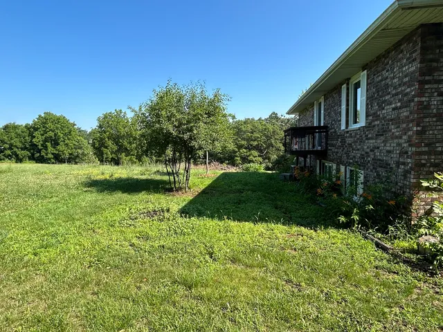 a view of green field with trees in the background