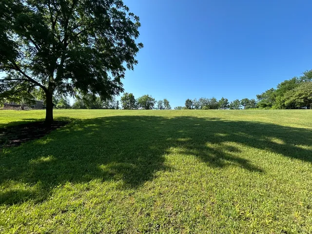 a view of a green field with wooden fence