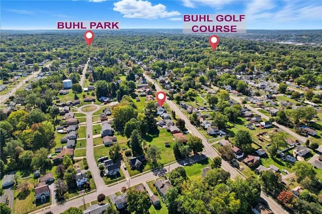 an aerial view of multiple house