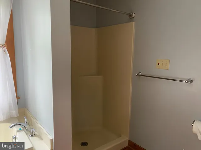 a bathroom with a sink and a shower
