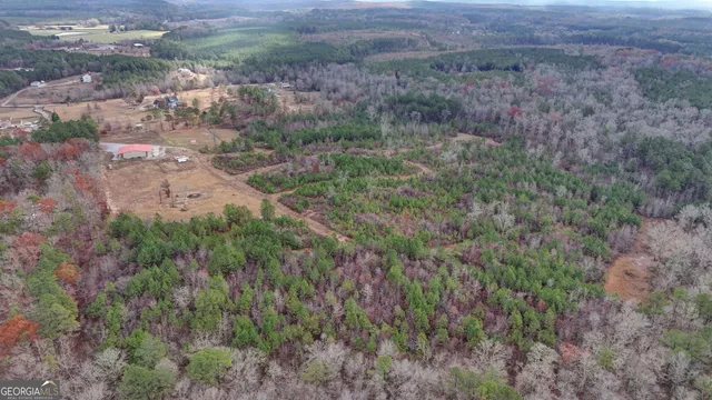 a view of a field of grass and trees