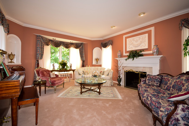 316 Trinity Lane Oak Brook, IL 60523 - Photo 3 of 25 a living room with furniture a fireplace and a large window