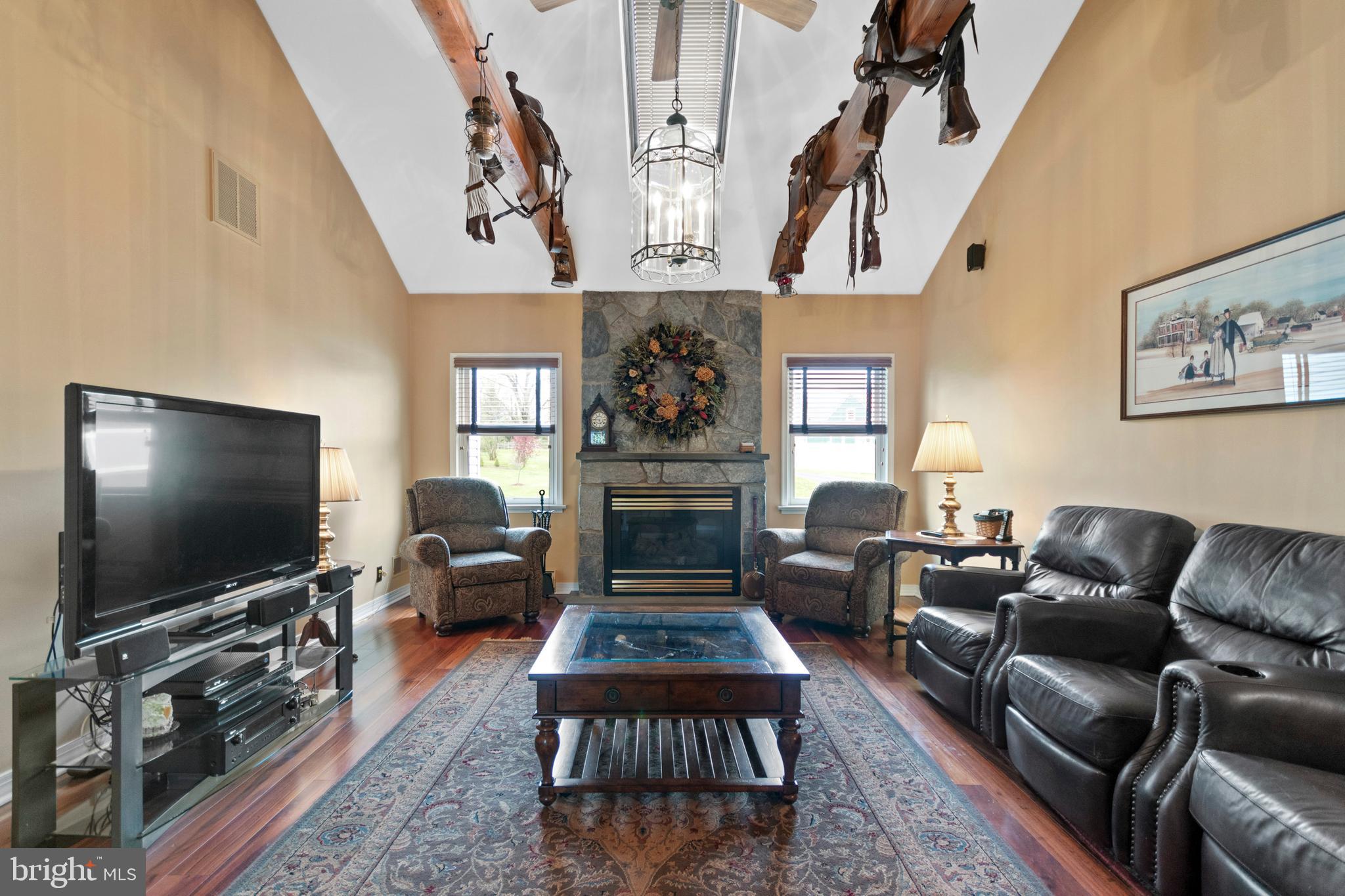 557 Linfield Road Royersford, PA 19468 - Photo 14 of 63 Family Room w/ FP and wood beamed ceilings
