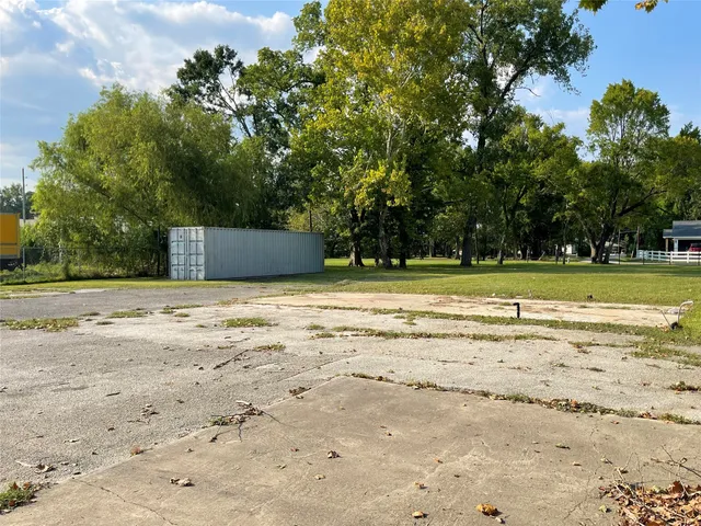 a view of a yard with a large trees