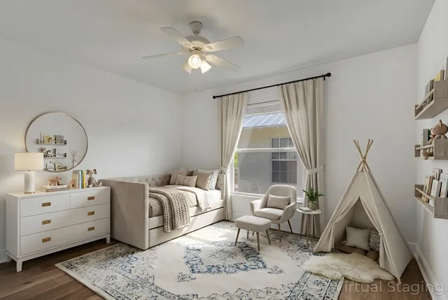 a living room with furniture and a window
