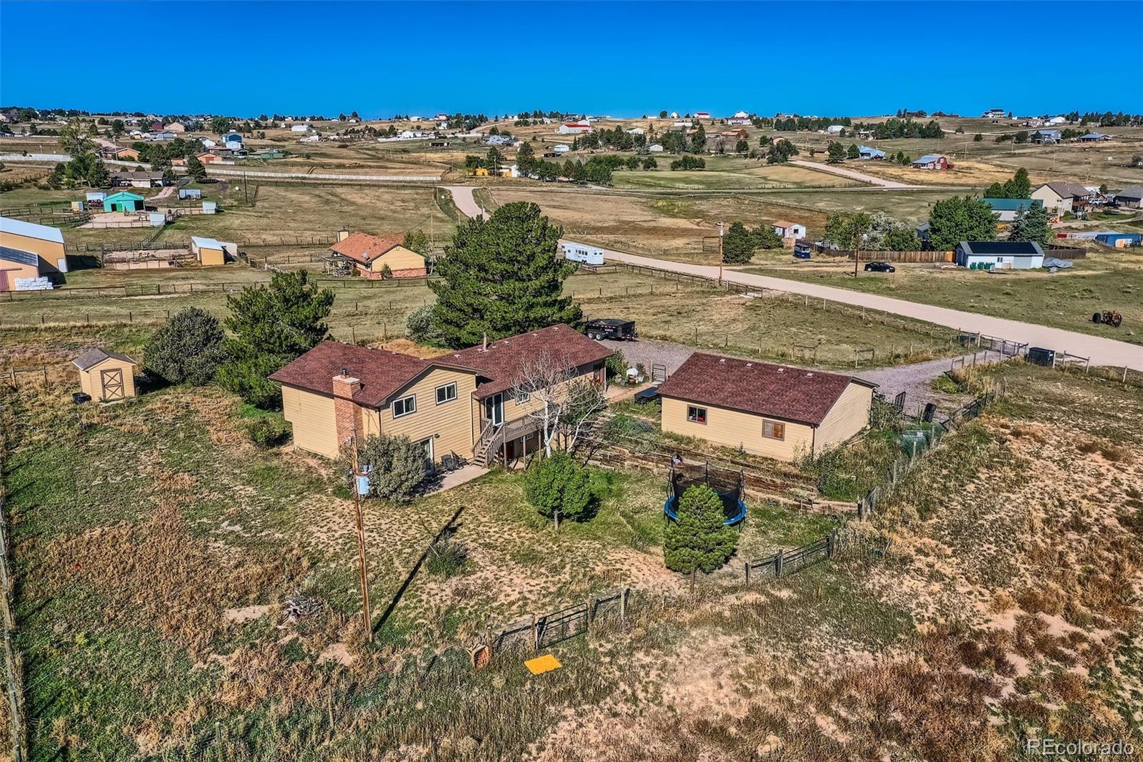 2452 Shetland Trail Elizabeth, CO 80107 - Photo 30 of 42 an aerial view of residential houses with outdoor space and trees