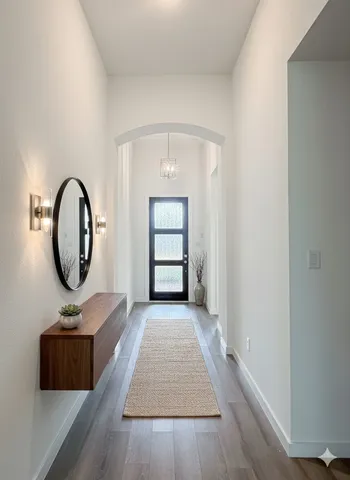 an empty room with mirror and a window