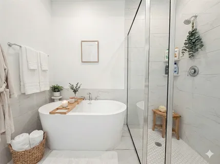 a white bath tub sitting next to a white toilet