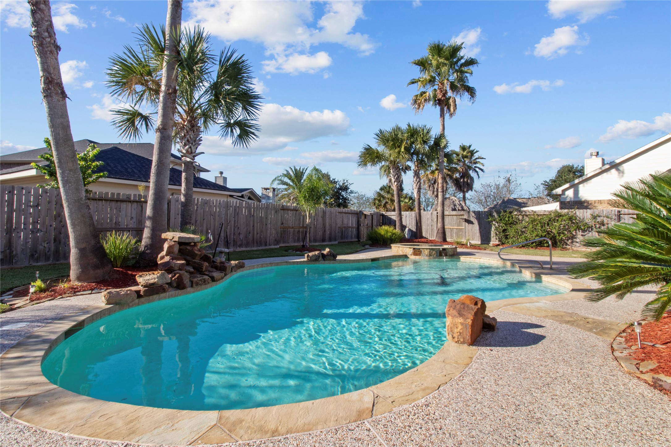 4004 Beacon Pointe Lane Dickinson, TX 77539 - Photo 28 of 28 a view of a backyard with plants and palm tree