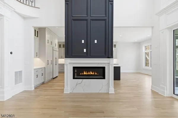 a living room with a fireplace