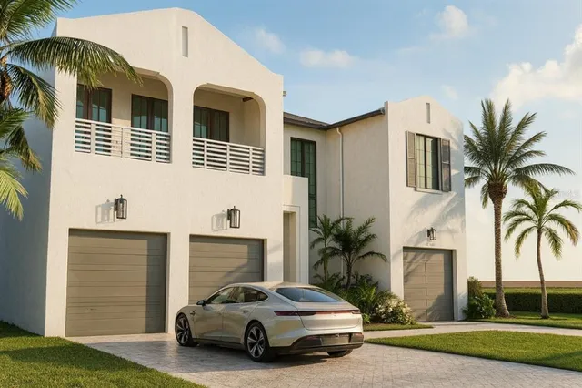 a car parked in front of a house