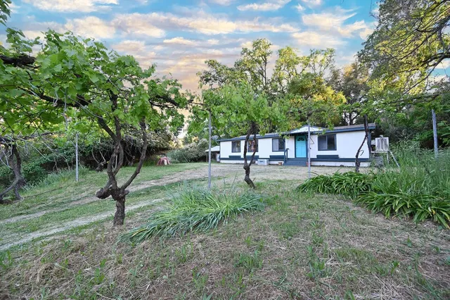a view of a house with a backyard