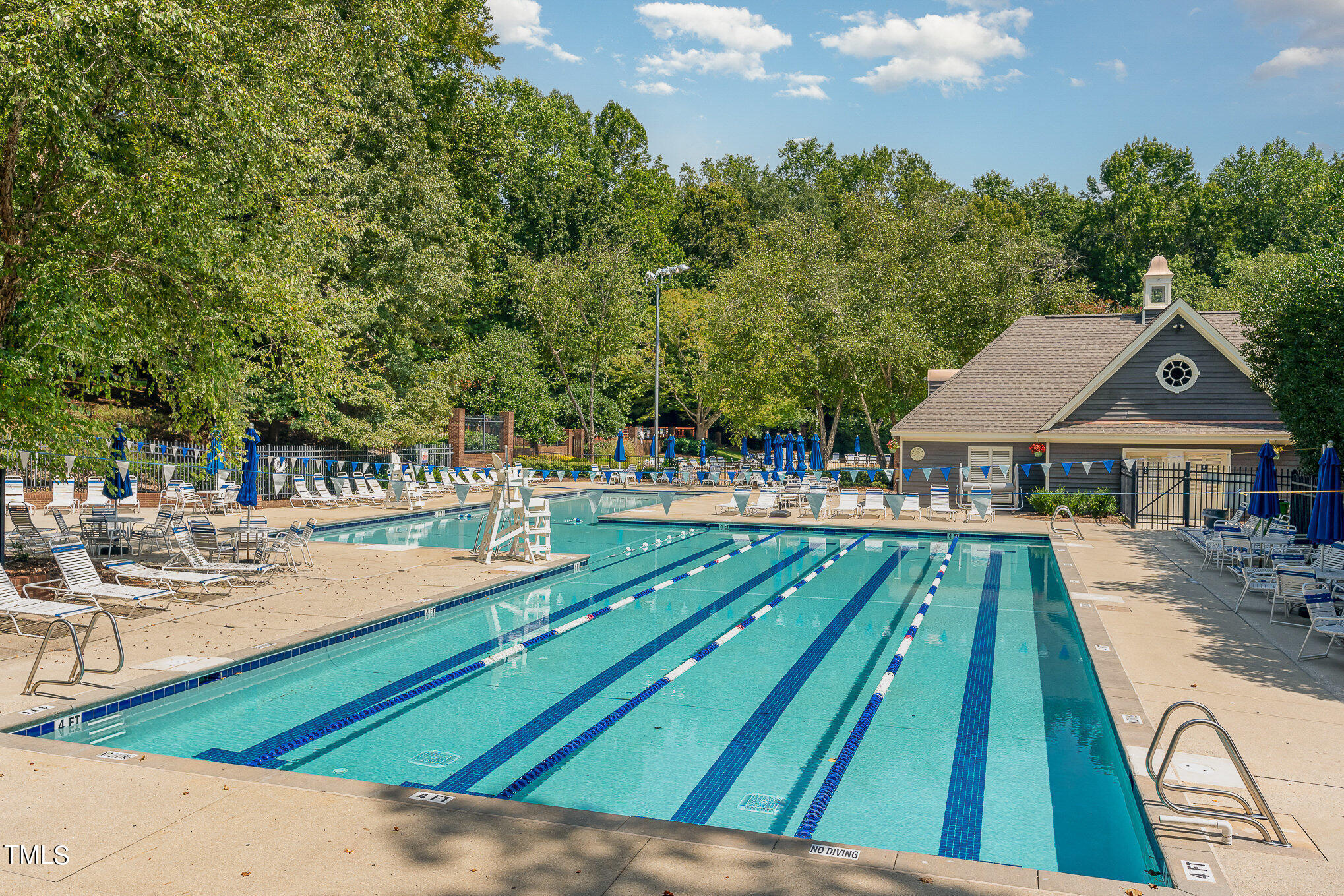 109 Lochfield Drive Cary, NC 27518 - Photo 36 of 43 a view of swimming pool with lawn chairs and plants