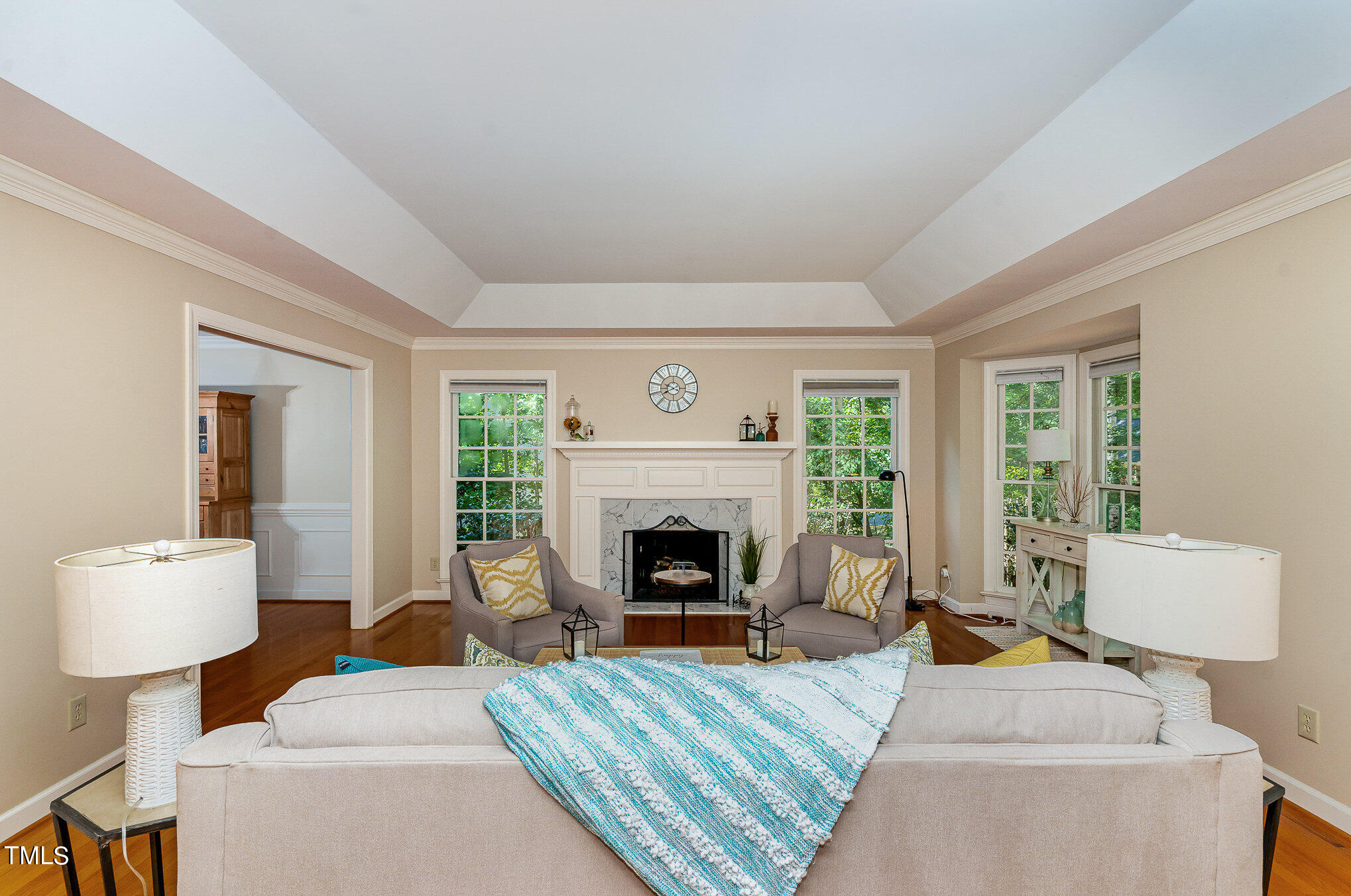 109 Lochfield Drive Cary, NC 27518 - Photo 4 of 43 a living room with furniture and a fireplace
