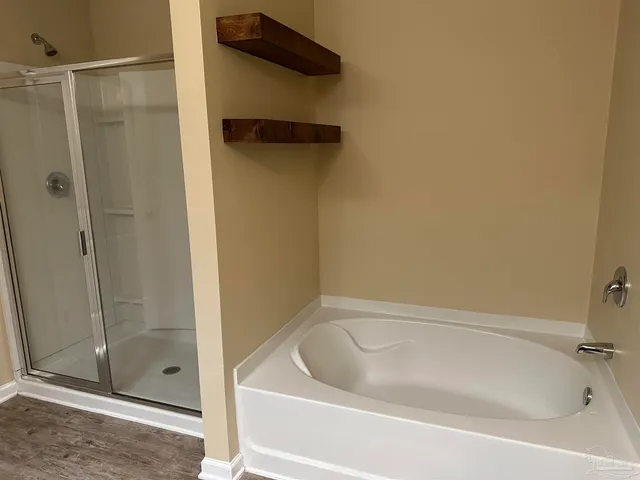 a bathroom with a bathtub