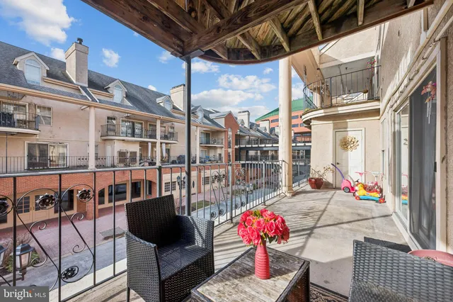 a building outdoor space with patio furniture