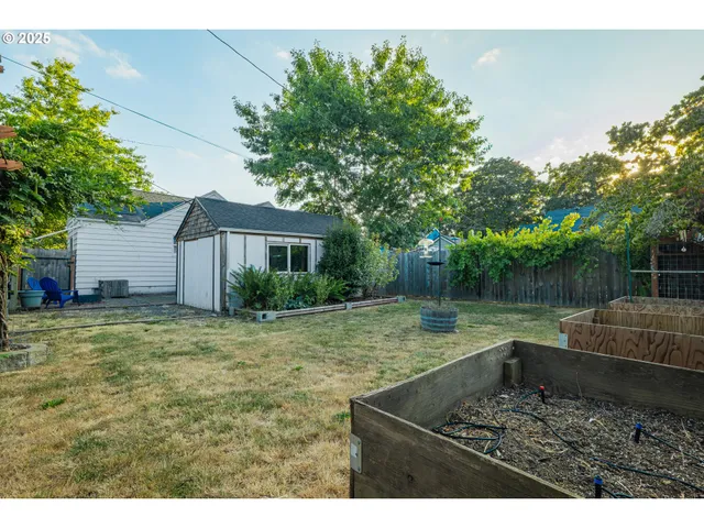 a view of backyard and house