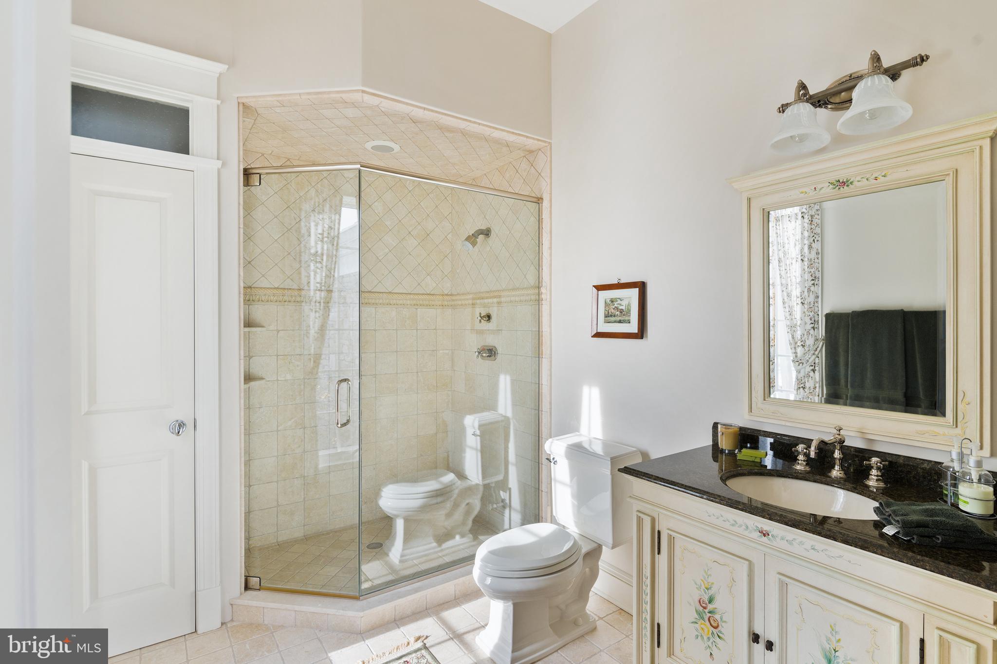 50 Dunkard Church Road Stockton, NJ 08559 - Photo 27 of 51 a bathroom with a granite countertop sink toilet and shower