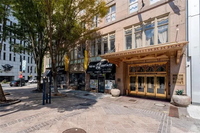 a front view of a building with street