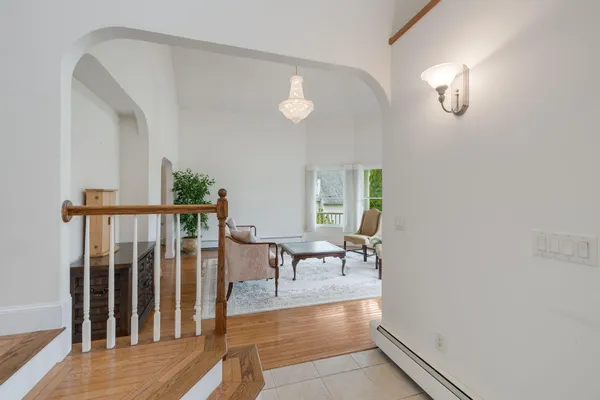 a view of a living room and dining room